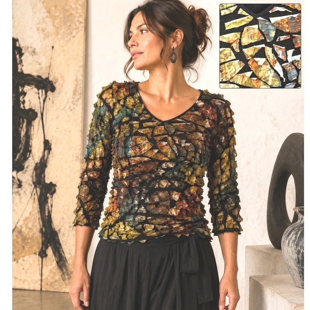 Womens Vintage Art Wear Top Size M Abstract Statement Eclectic Textured Unique
